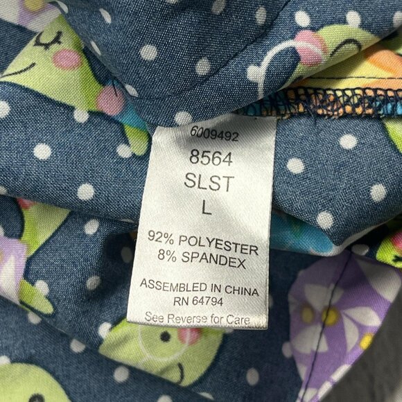 Med Couture Navy Turtle Print Scrub Top Large - Picture 3 of 5